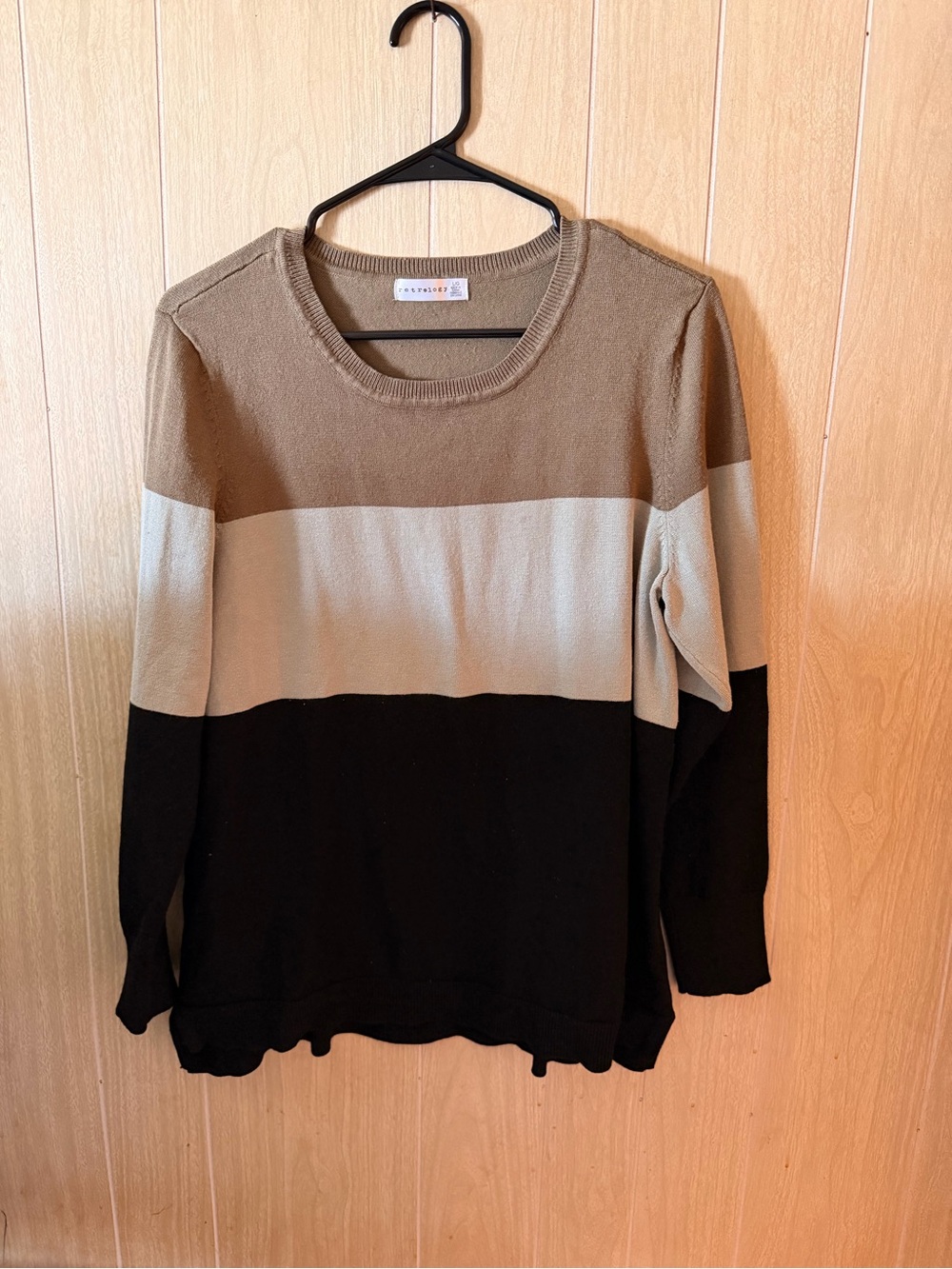 Colorblock Crewneck Sweater - Brown/Beige/Black